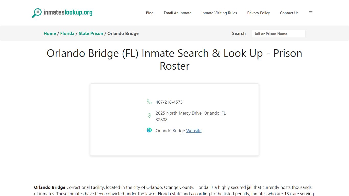 Orlando Bridge (FL) Inmate Search & Look Up - Prison Roster